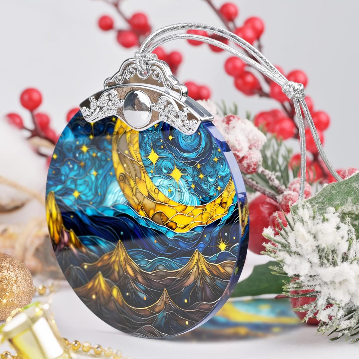 Sun Moon Stained Glass Hanging Ornament - Christmas Tree Decoration Idea