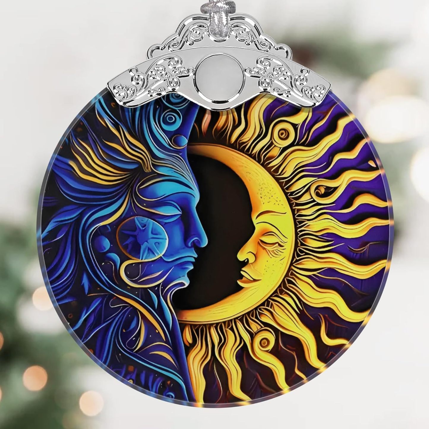 Sun Moon Stained Glass Hanging Ornament - Christmas Tree Decoration Idea
