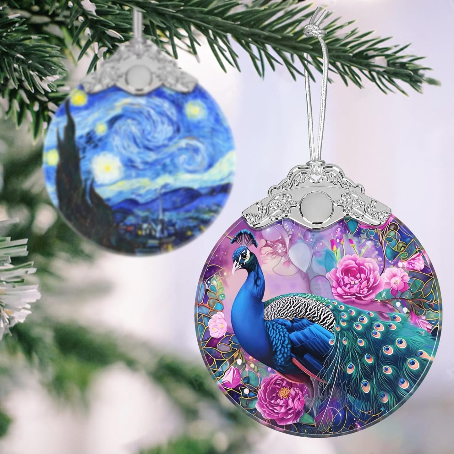 Sun Moon Stained Glass Hanging Ornament - Christmas Tree Decoration Idea