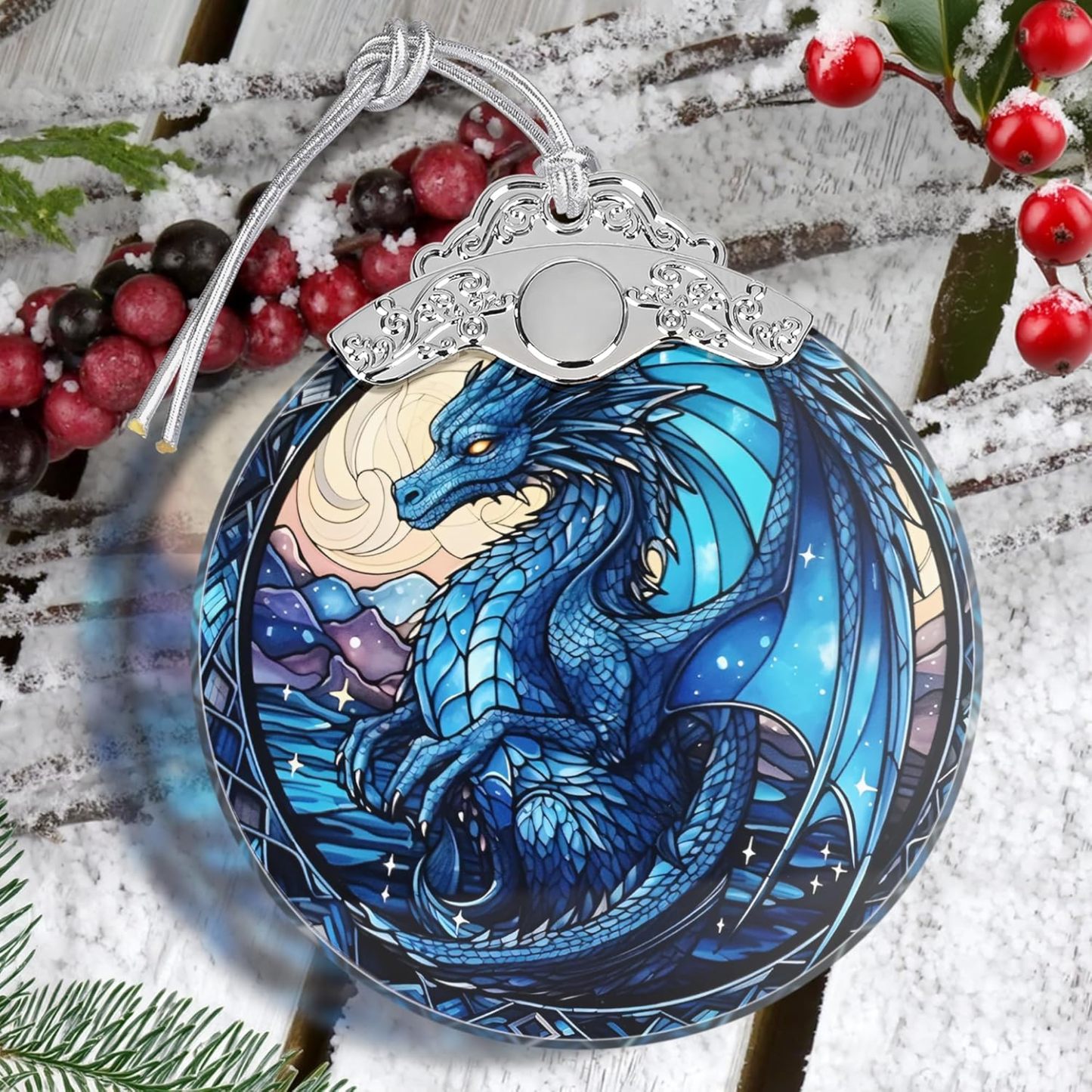Sun Moon Stained Glass Hanging Ornament - Christmas Tree Decoration Idea