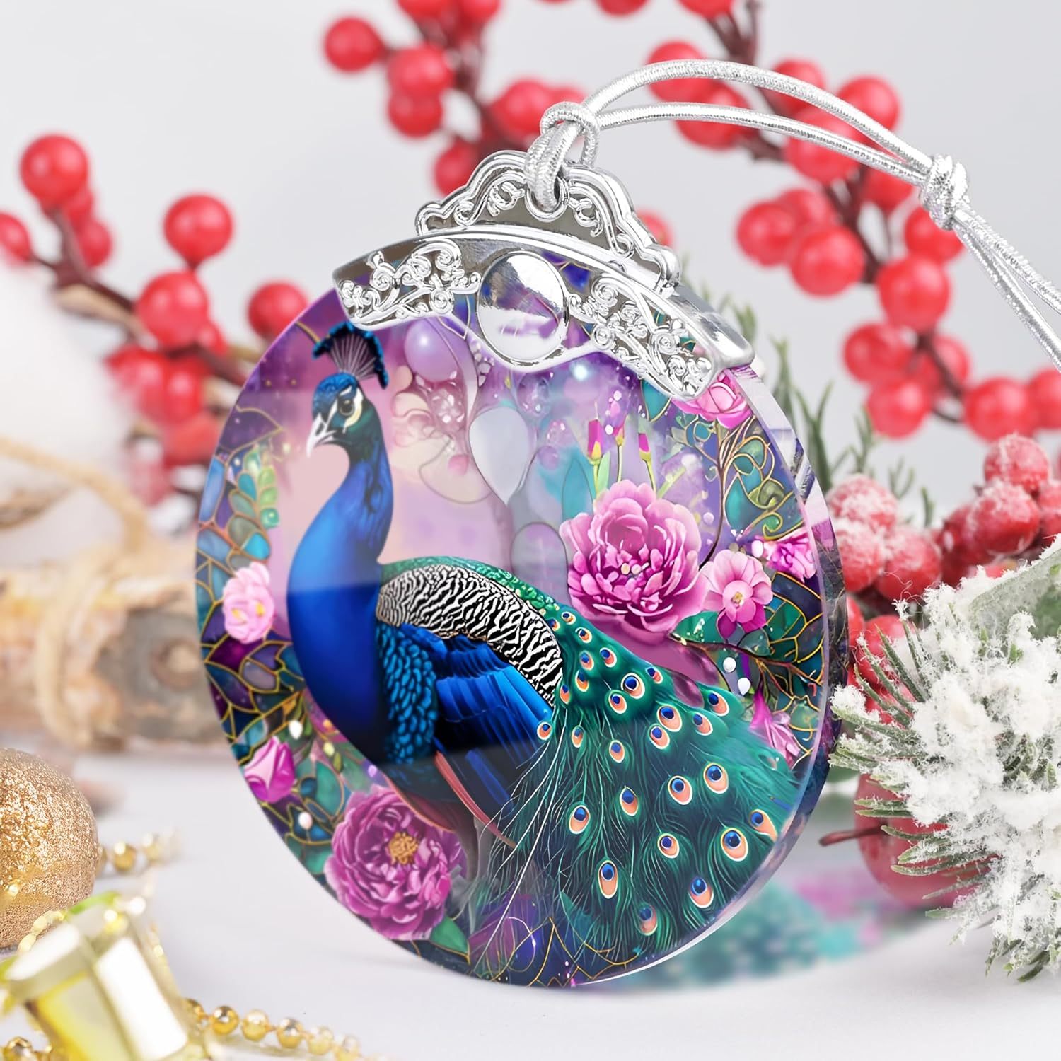 Sun Moon Stained Glass Hanging Ornament - Christmas Tree Decoration Idea