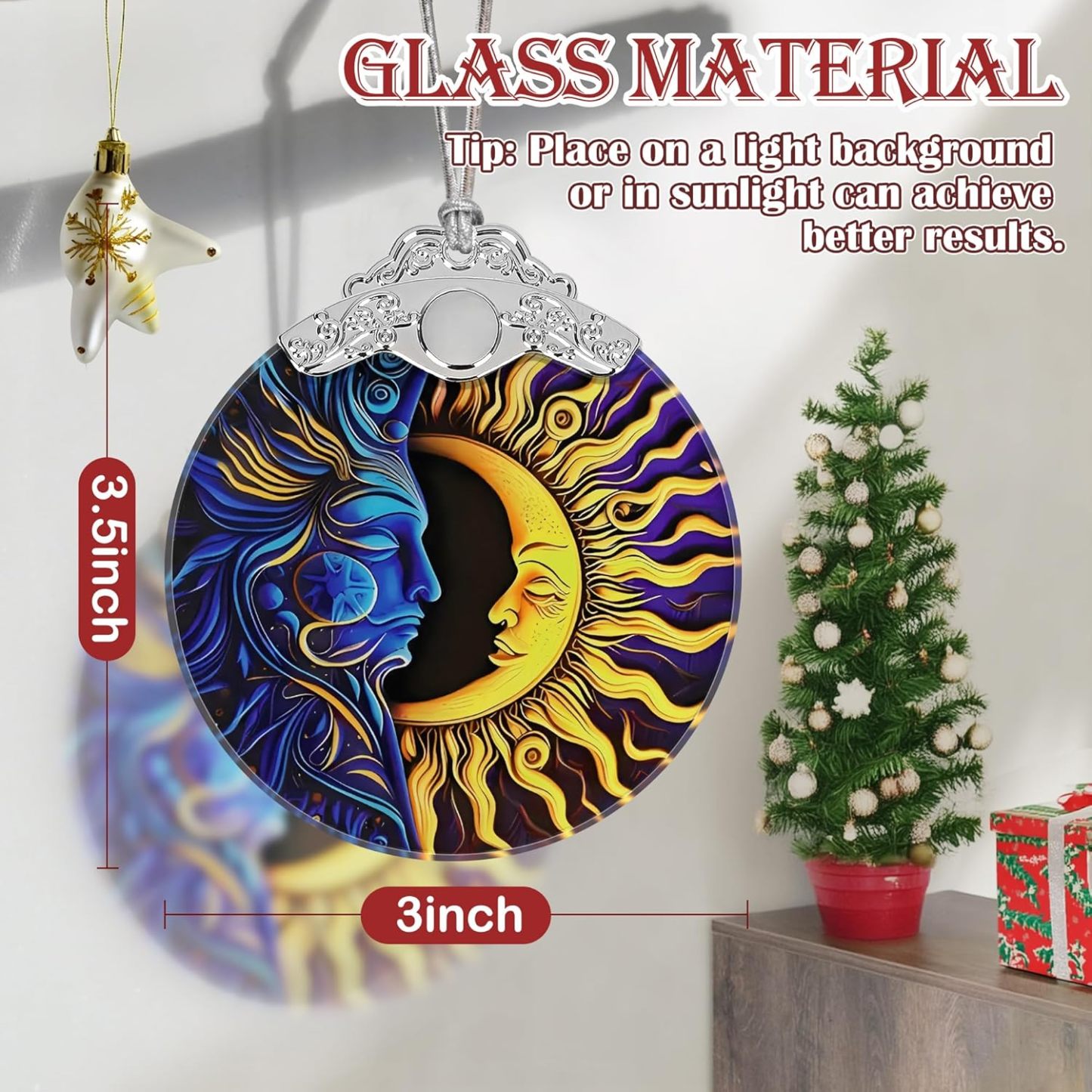 Sun Moon Stained Glass Hanging Ornament - Christmas Tree Decoration Idea
