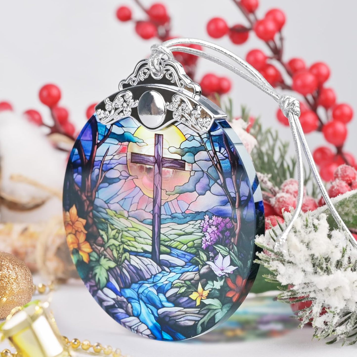 Sun Moon Stained Glass Hanging Ornament - Christmas Tree Decoration Idea
