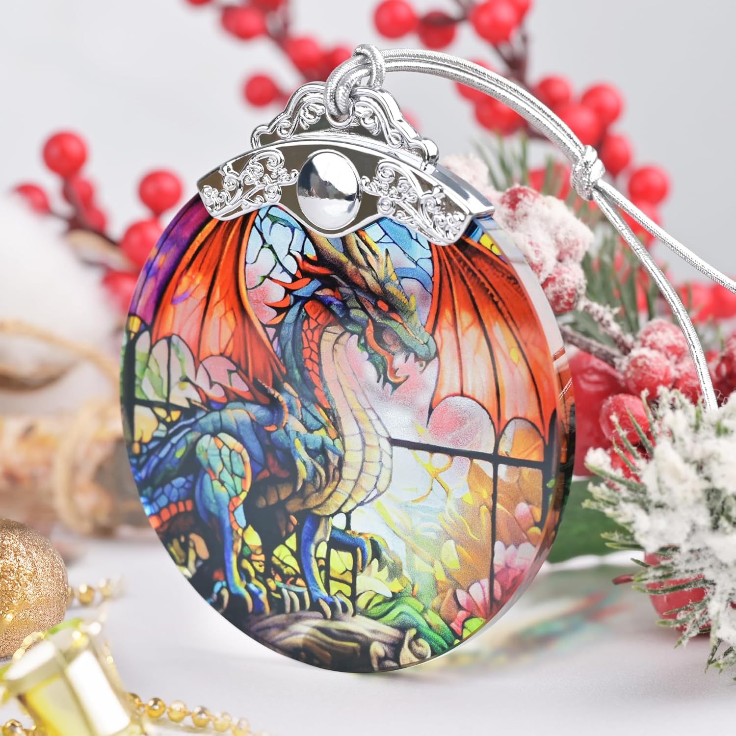 Sun Moon Stained Glass Hanging Ornament - Christmas Tree Decoration Idea