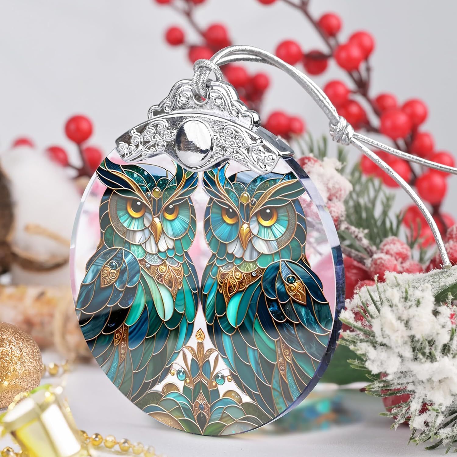 Sun Moon Stained Glass Hanging Ornament - Christmas Tree Decoration Idea