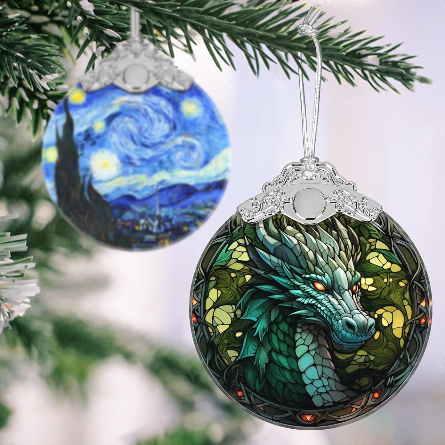 Sun Moon Stained Glass Hanging Ornament - Christmas Tree Decoration Idea