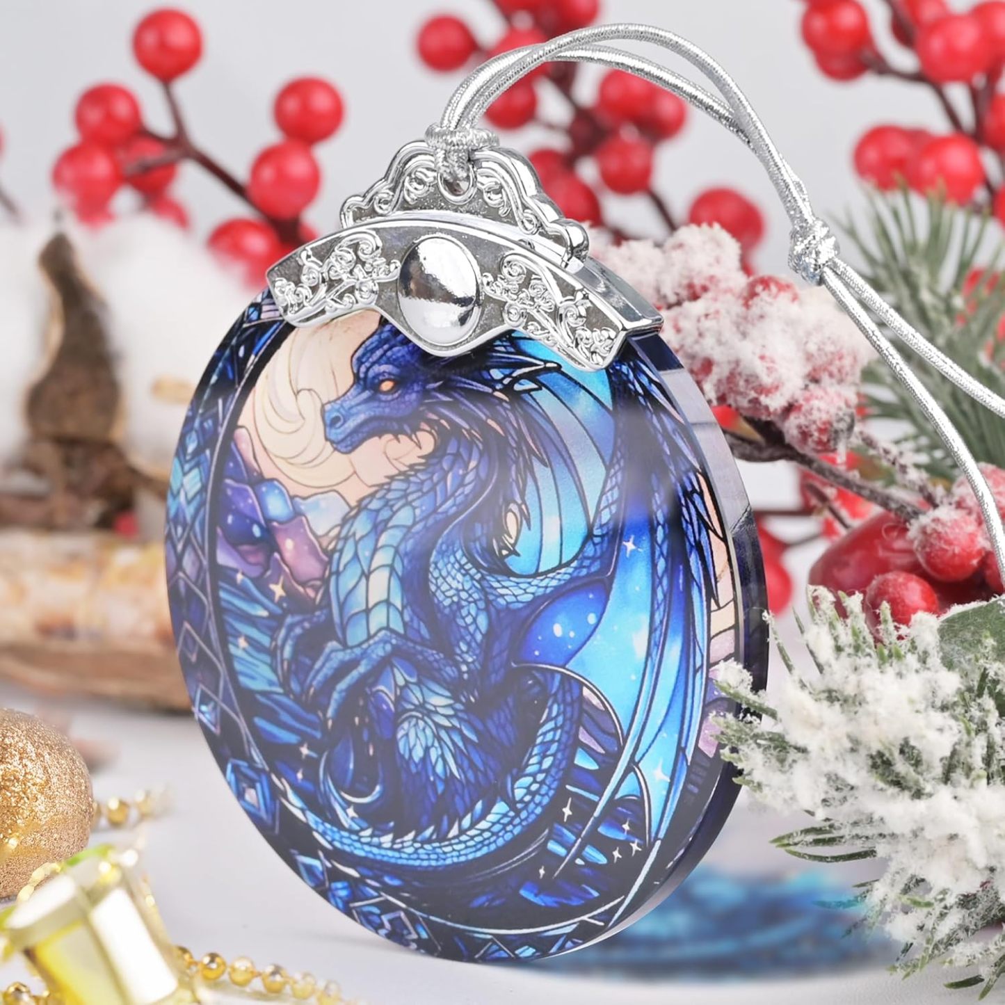 Sun Moon Stained Glass Hanging Ornament - Christmas Tree Decoration Idea