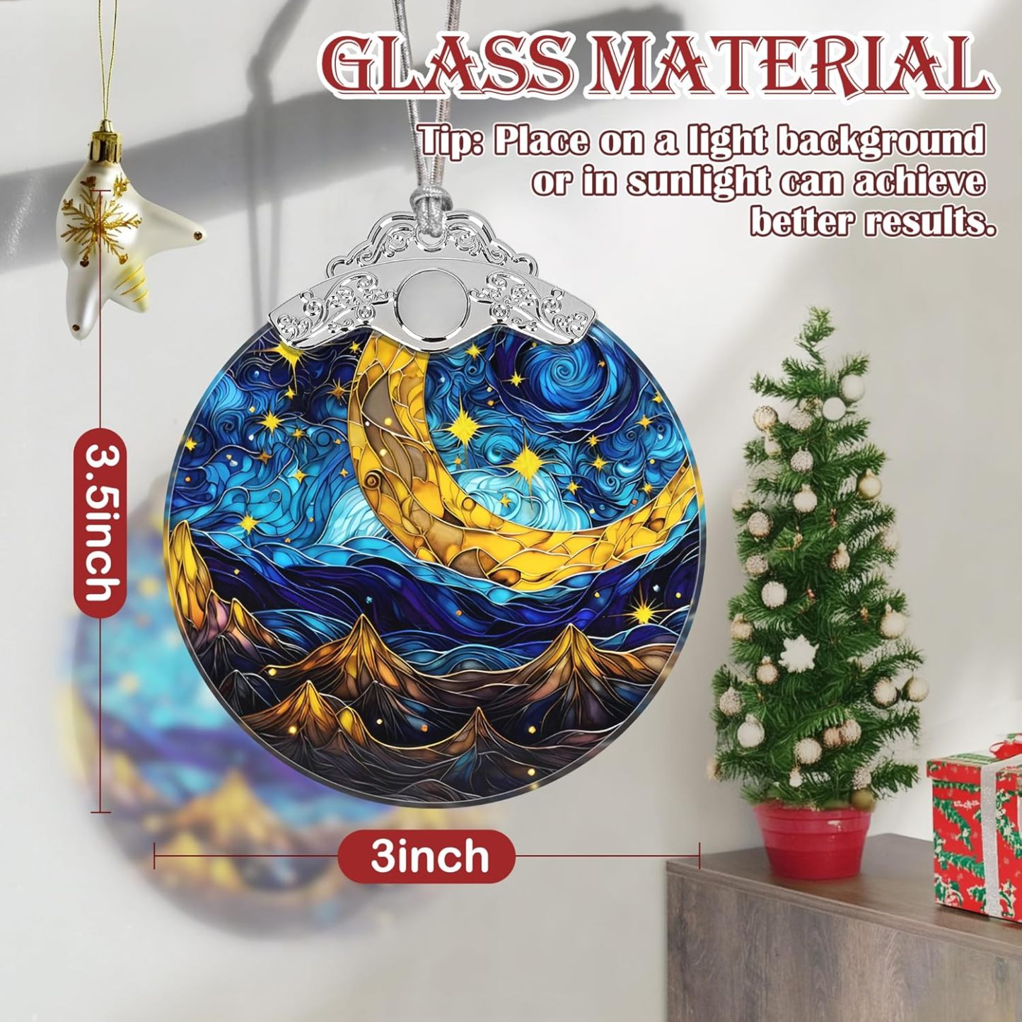 Sun Moon Stained Glass Hanging Ornament - Christmas Tree Decoration Idea