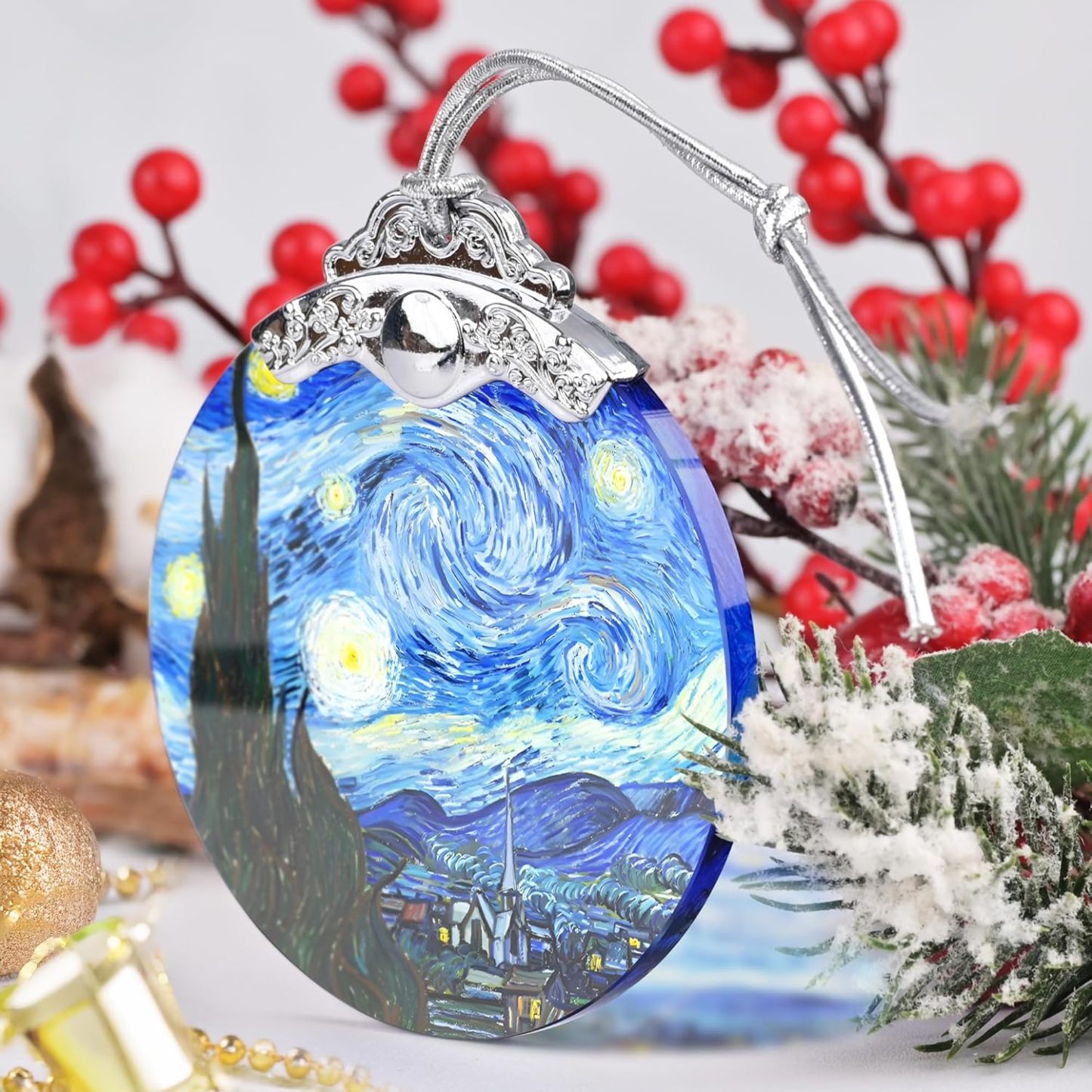 Sun Moon Stained Glass Hanging Ornament - Christmas Tree Decoration Idea