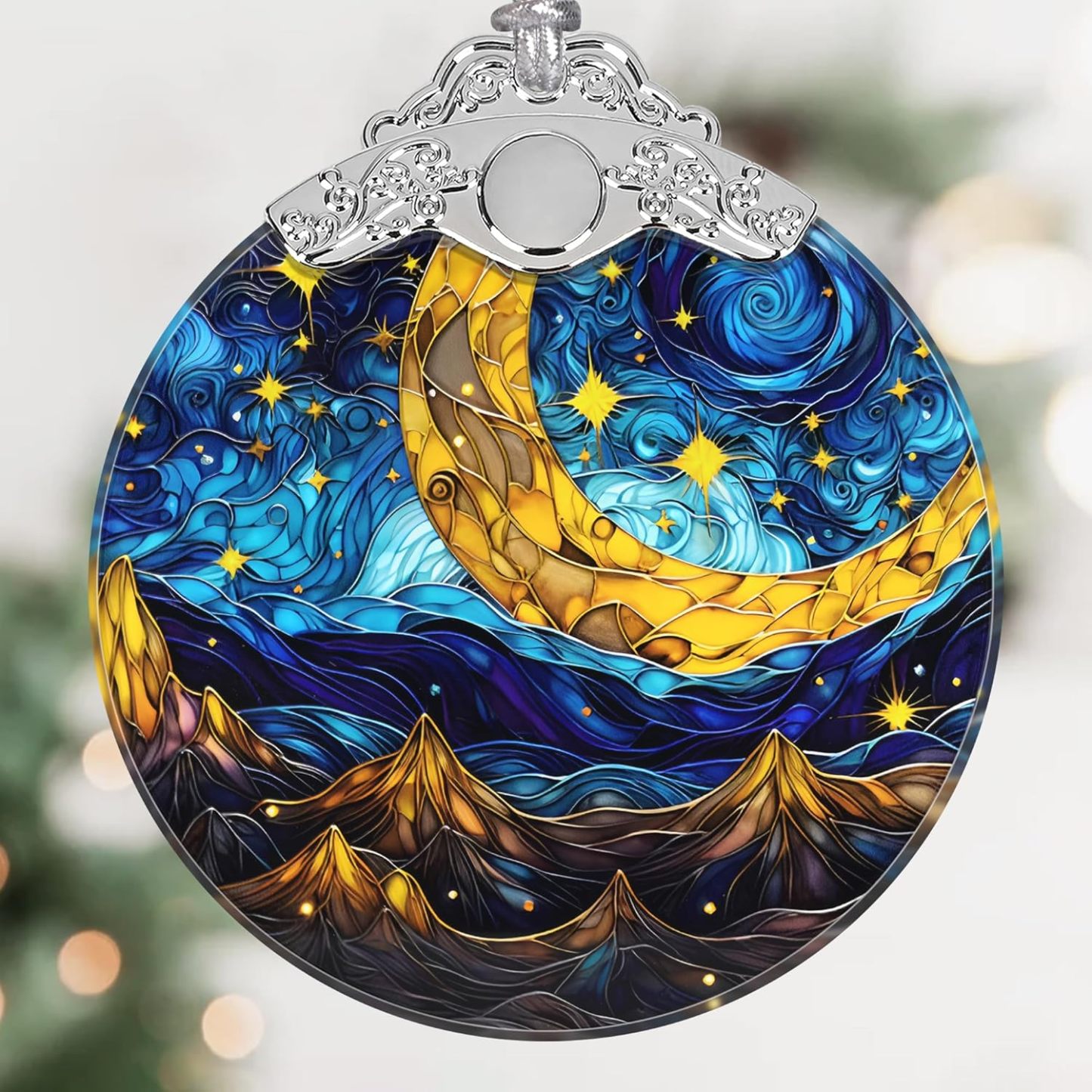 Sun Moon Stained Glass Hanging Ornament - Christmas Tree Decoration Idea