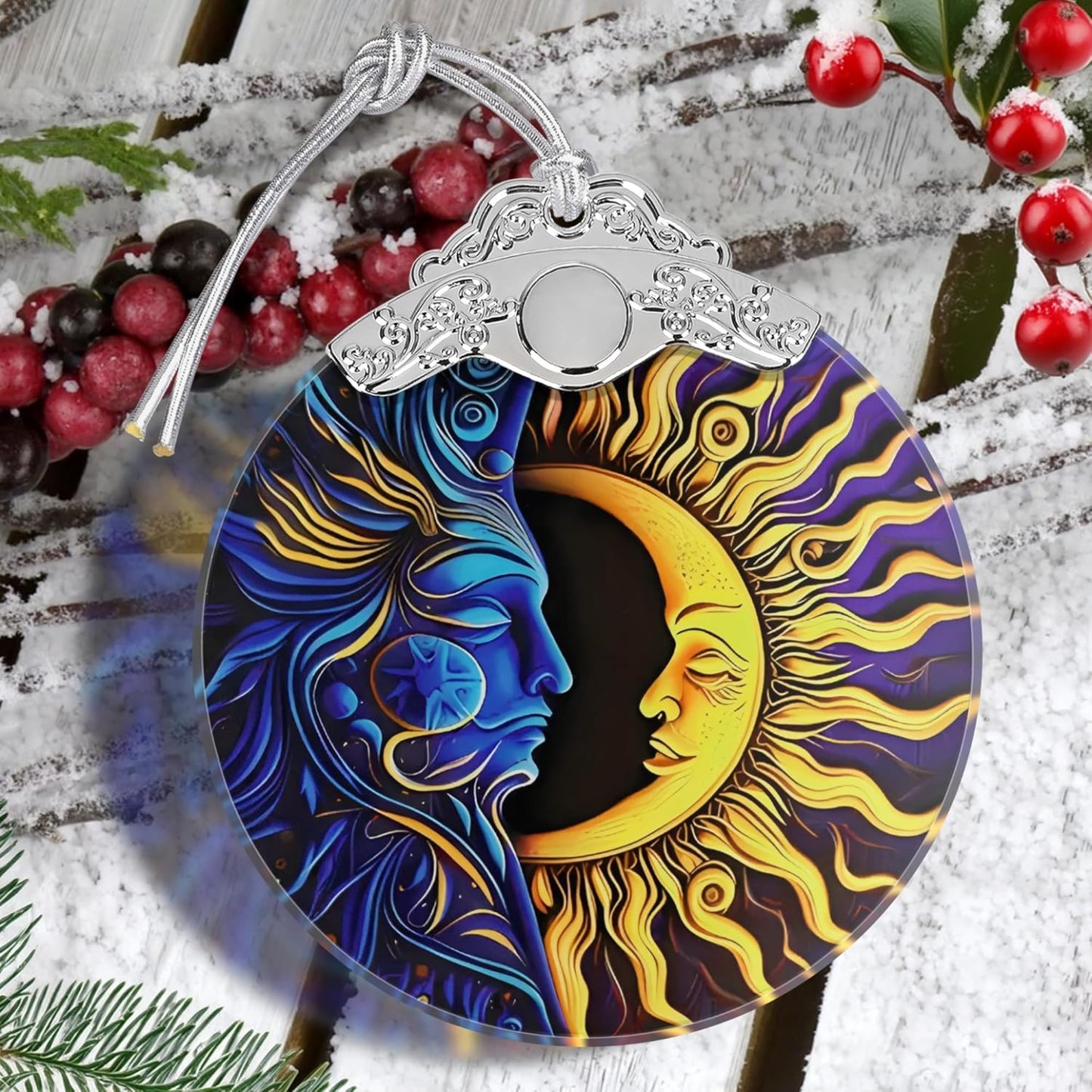 Sun Moon Stained Glass Hanging Ornament - Christmas Tree Decoration Idea