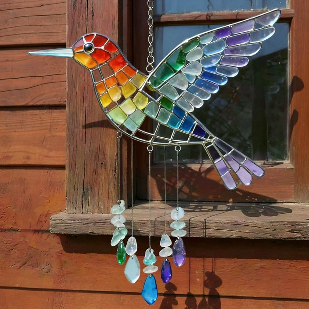 🌬️Sea Glass Rainbow Bird Wind Chime🌈