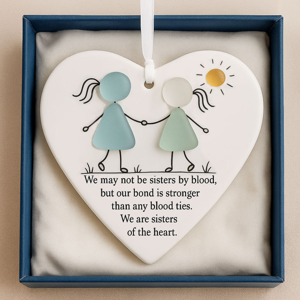 Heart-Shaped Sisters Sea Glass Ornament