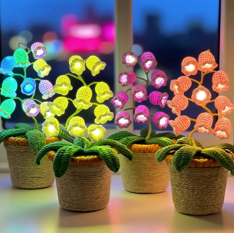 Handmade Crocheted Halloween Lily of the Valley LED Lantern | Multi-color lighting + DIY Spooky Card