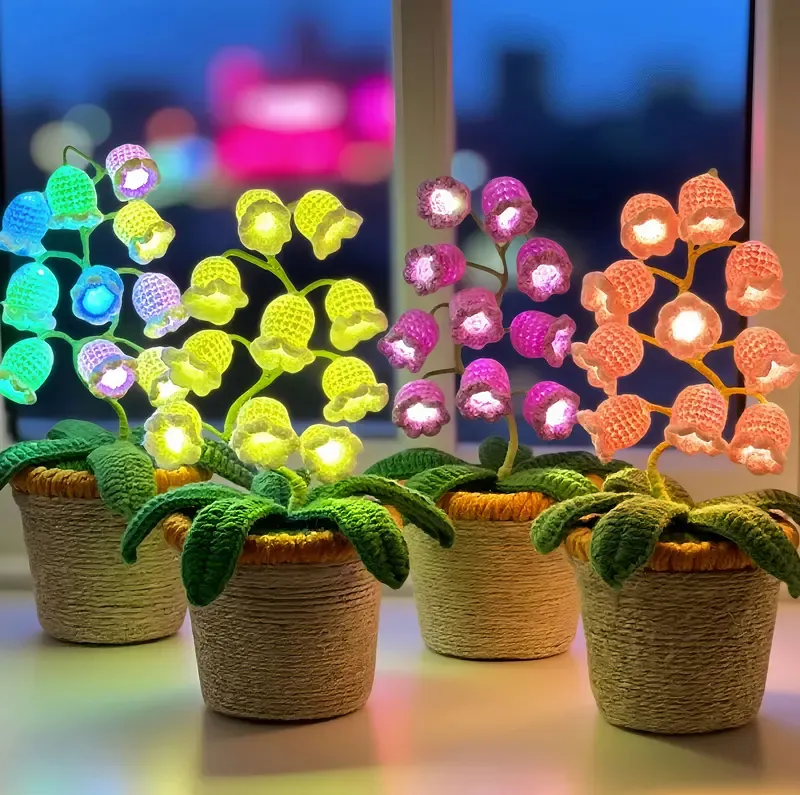 Handmade Crocheted Halloween Lily of the Valley LED Lantern | Multi-color lighting + DIY Spooky Card