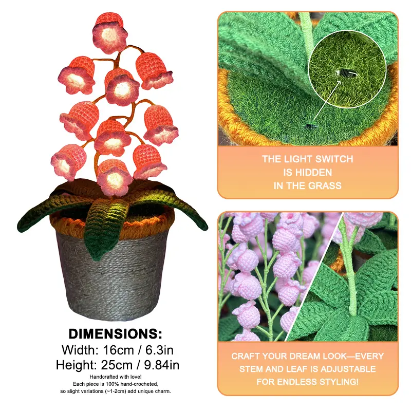 Handmade Crocheted Halloween Lily of the Valley LED Lantern | Multi-color lighting + DIY Spooky Card