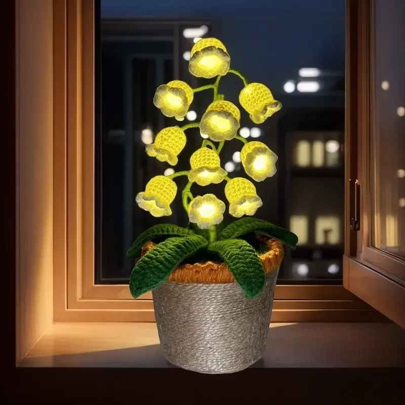 Handmade Crocheted Halloween Lily of the Valley LED Lantern | Multi-color lighting + DIY Spooky Card