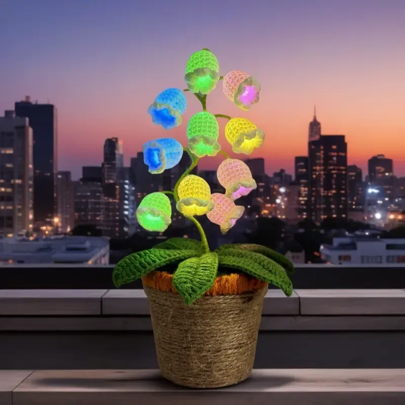 Handmade Crocheted Halloween Lily of the Valley LED Lantern | Multi-color lighting + DIY Spooky Card