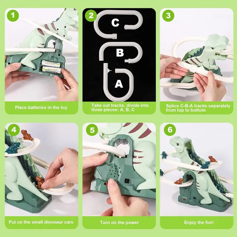 Dinosaur Chasing Race Track-Mini Dino Cars & Flexible Race Track Set