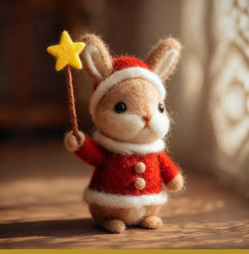 🐰🎄Eco-friendly plush Christmas bunny figurine - handmade wool decoration