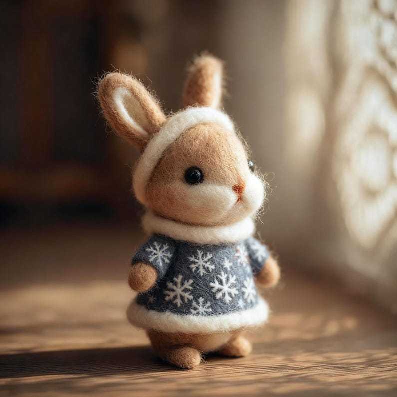 🐰🎄Eco-friendly plush Christmas bunny figurine - handmade wool decoration