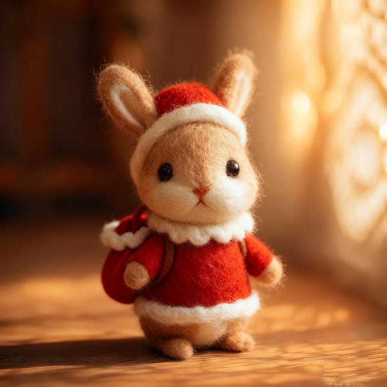 🐰🎄Eco-friendly plush Christmas bunny figurine - handmade wool decoration