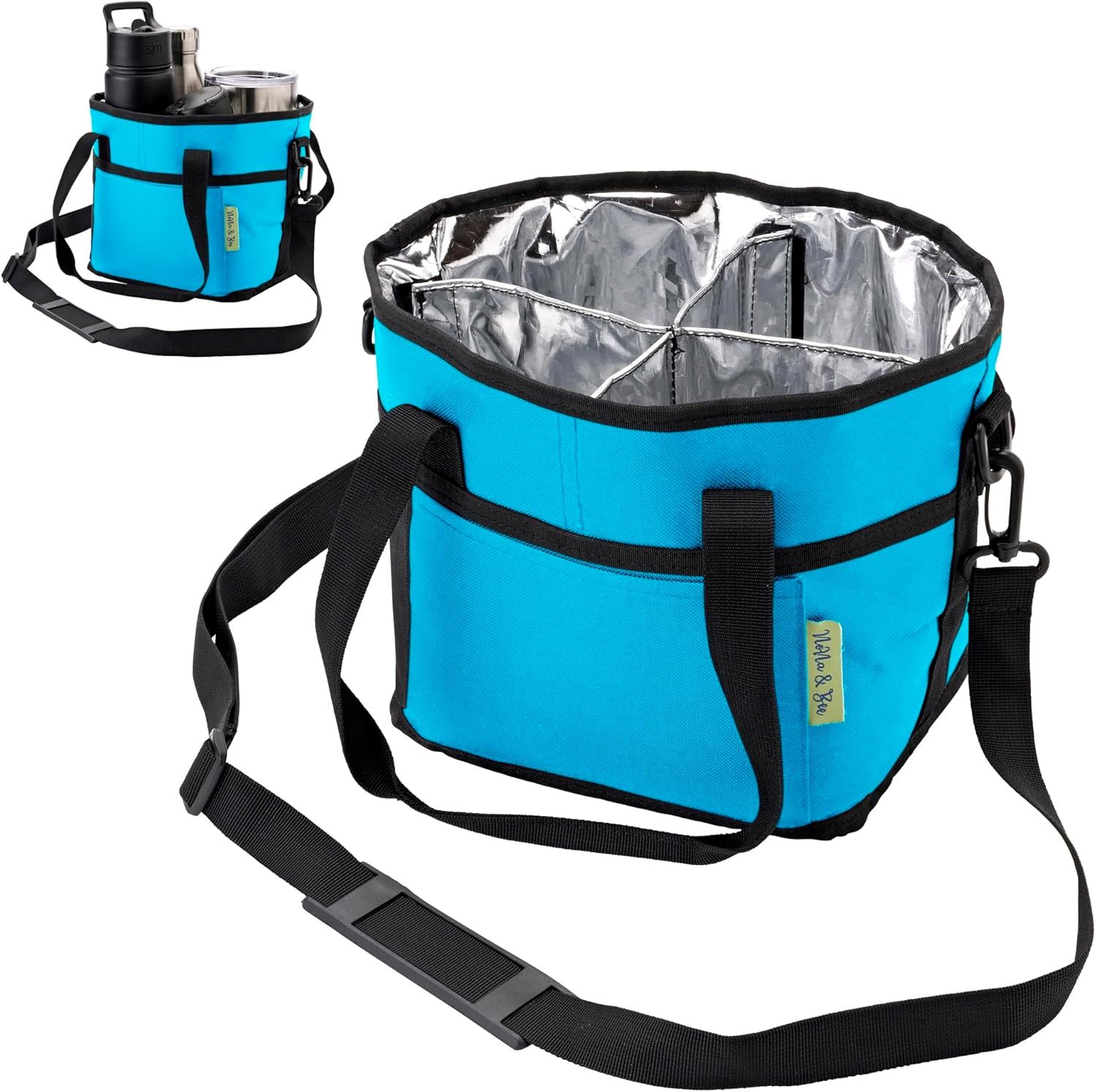 Family Size 4 Compartment Drink Bag Adjustable Fits Large & Small Drinks Hands Free, Won't Tip Over in Car