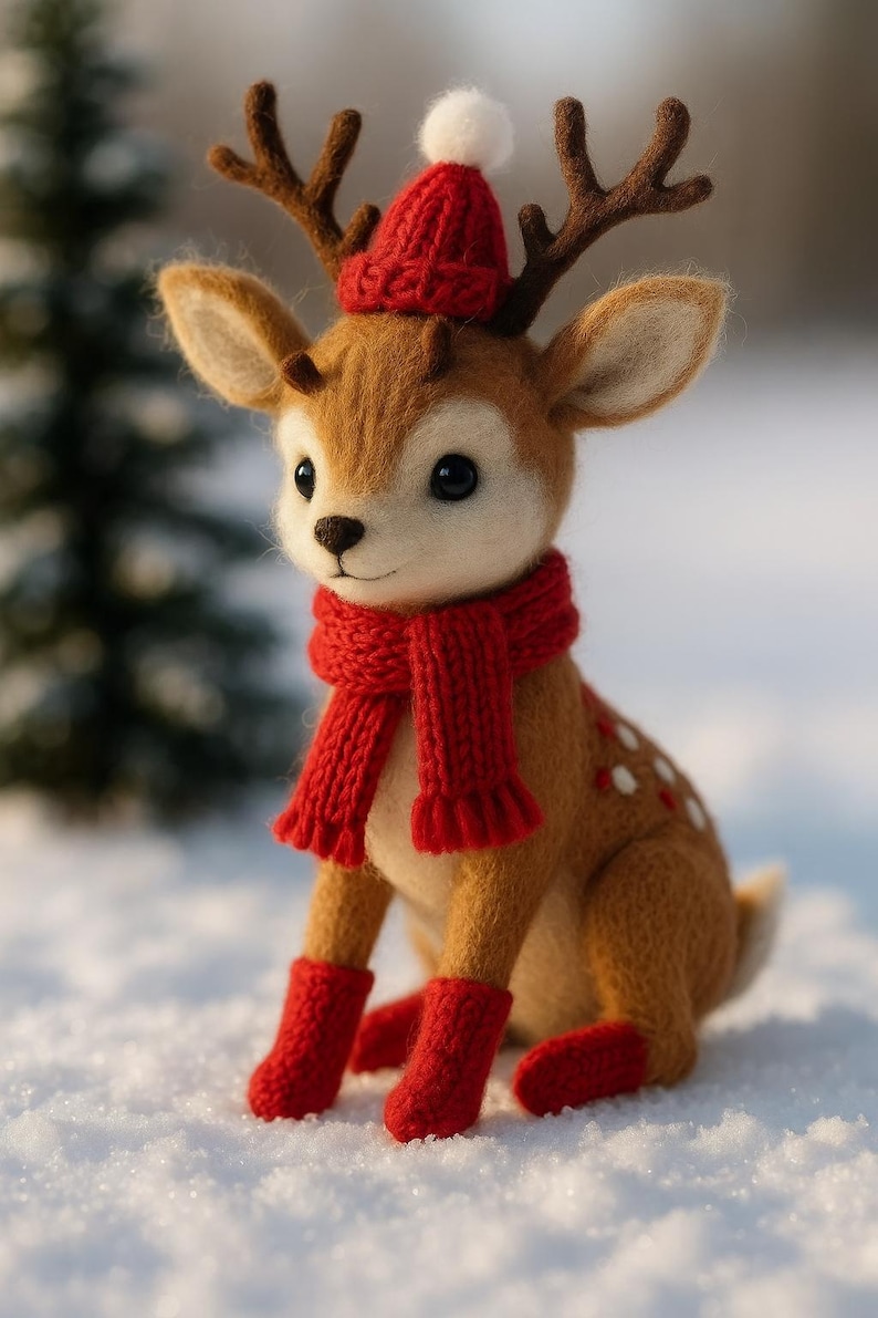 🎄🦌 Felted Christmas Deer – Handmade Wool Felt Holiday Ornament & Cozy Winter Décor