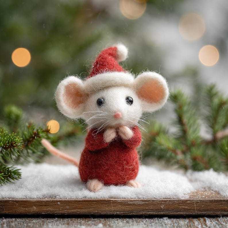 🌿 Handmade Eco-Friendly Wool Christmas Mice — Charming Felt Ornaments for a Cozy Holiday 🎄🐭✨
