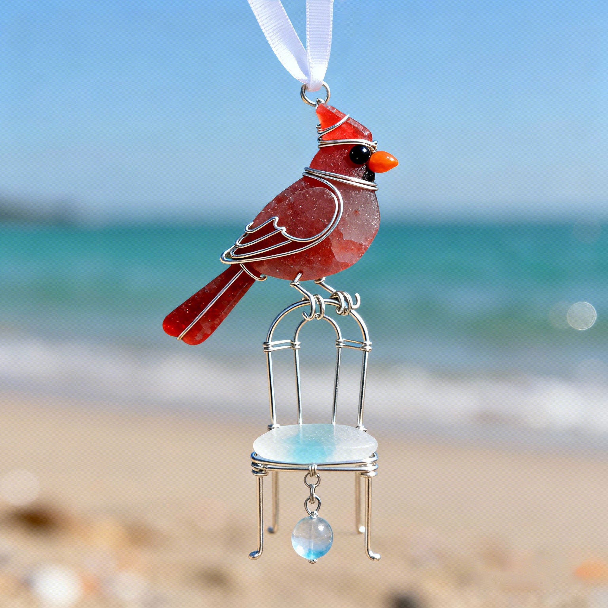 🐦💖Cardinal Memorial Sea Glass Ornament