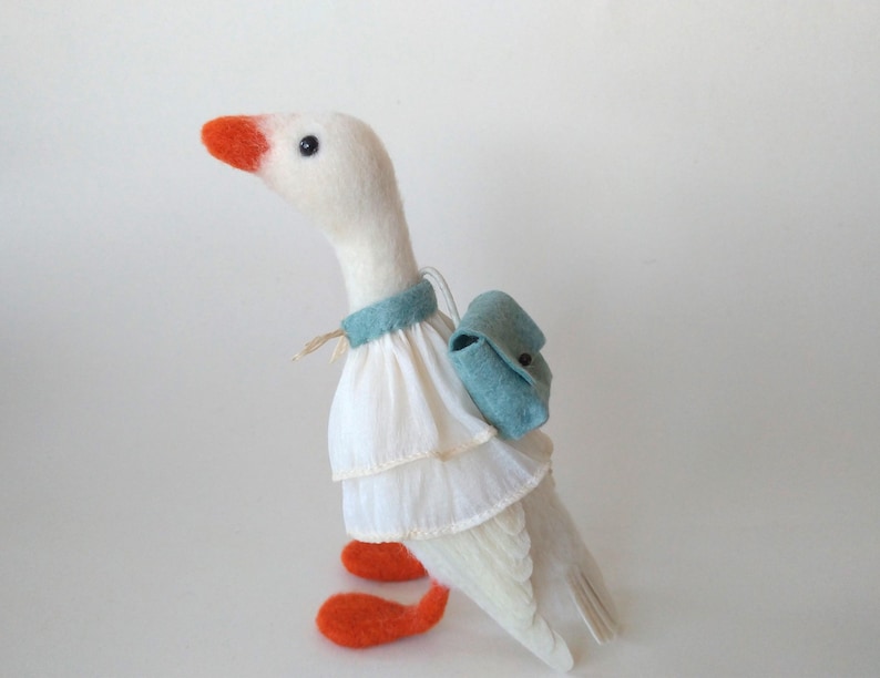 Needle Felted Goose: Lucy with Backpack, Wool Animal Decor