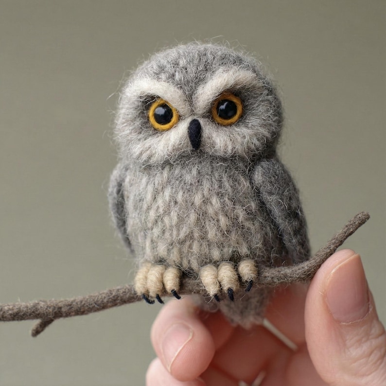 🌿✨ Eco-Friendly Needle Felted Owl Figurine – Handmade Wool Bird Sculpture for Woodland Nursery Decor 🦉💚