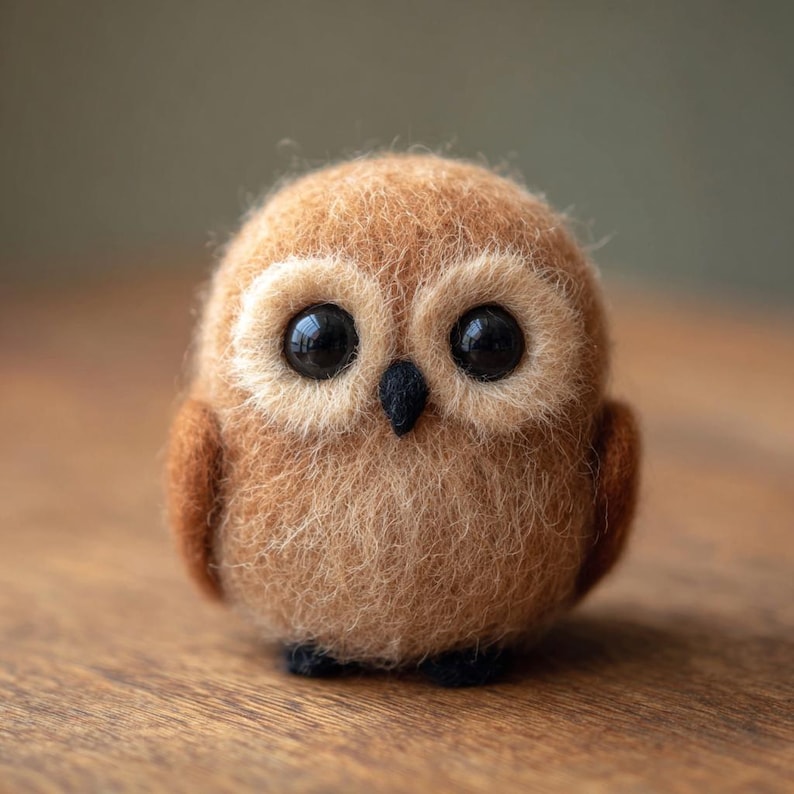 🌿✨ Eco-Friendly Needle Felted Owl Figurine – Handmade Wool Bird Sculpture for Woodland Nursery Decor 🦉💚