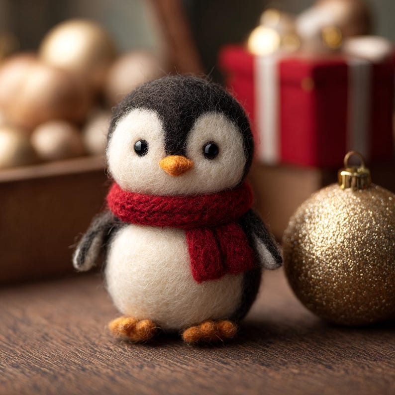 🎄 Eco-Friendly Handmade Wool Felt Christmas Figurines – Penguin, Bunny & Snowman Holiday Decor 🌿✨