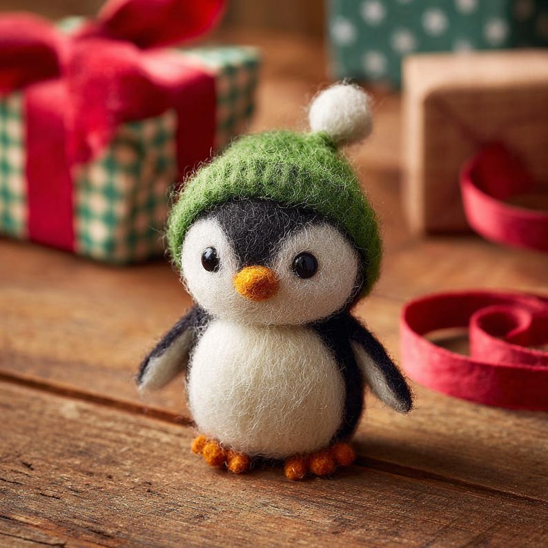 🎄 Eco-Friendly Handmade Wool Felt Christmas Figurines – Penguin, Bunny & Snowman Holiday Decor 🌿✨
