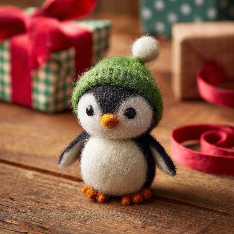 🎄 Eco-Friendly Handmade Wool Felt Christmas Figurines – Penguin, Bunny & Snowman Holiday Decor 🌿✨