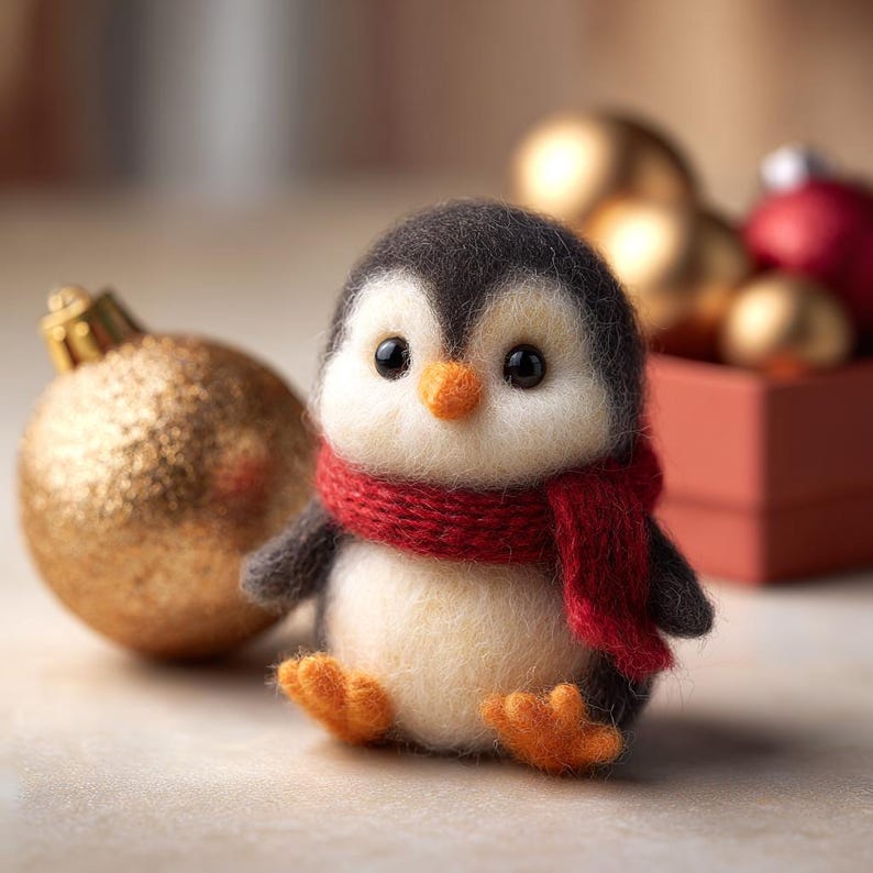 🎄 Eco-Friendly Handmade Wool Felt Christmas Figurines – Penguin, Bunny & Snowman Holiday Decor 🌿✨