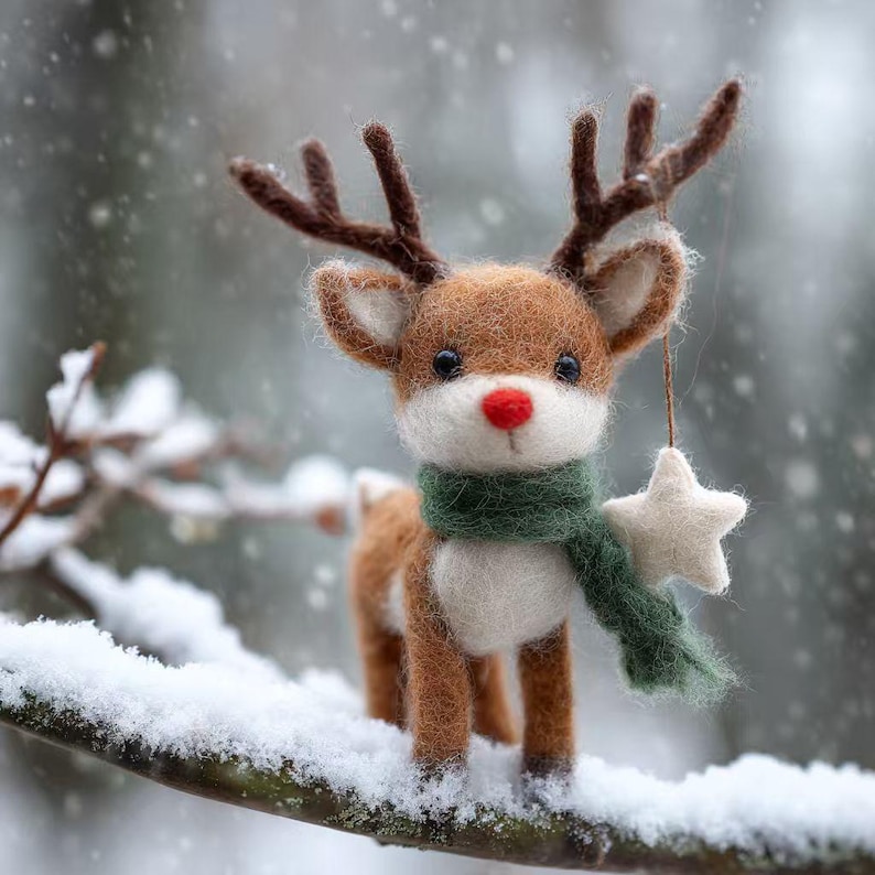 🦌🌿 Eco-Friendly Felt Reindeer Ornament – Handmade Wool Animal Figurine for Cozy Woodland Decor 🎄