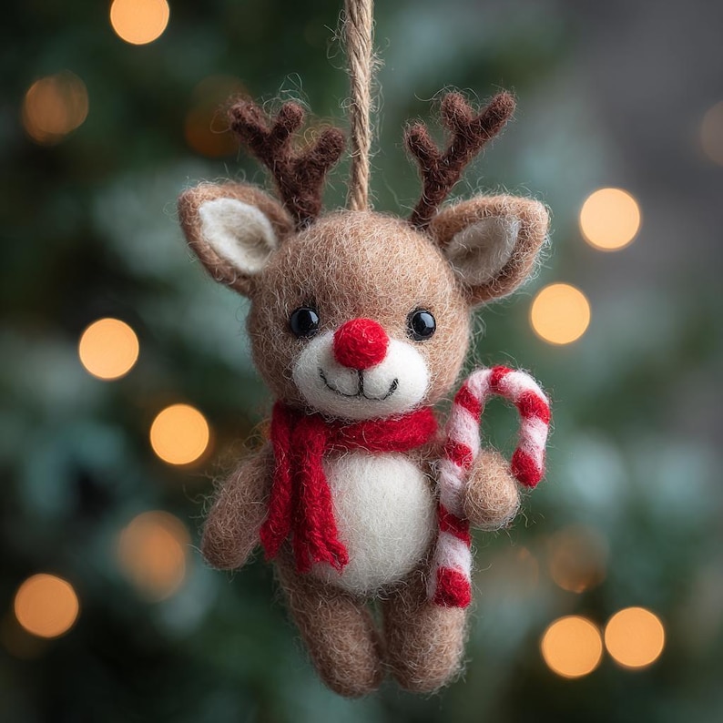 🦌🌿 Eco-Friendly Felt Reindeer Ornament – Handmade Wool Animal Figurine for Cozy Woodland Decor 🎄