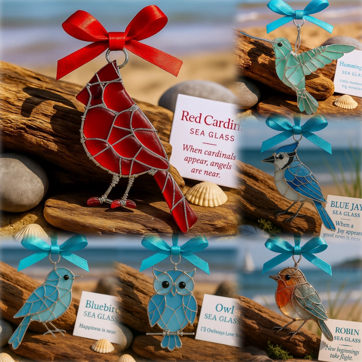 🌊Handmade Sea Glass Bird Ornament🦜