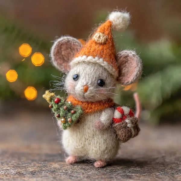 🐭🙌Eco-Friendly Handmade Felt Christmas Mouse — 🌿Adorable 3-Inch Wool Ornament for a Cozy, Green Holiday