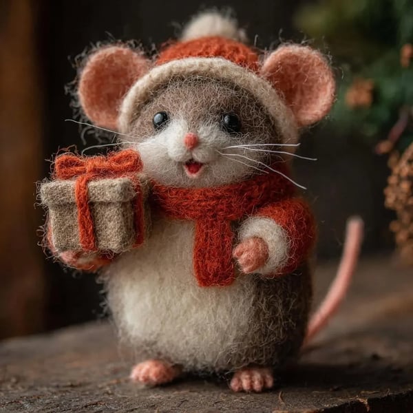 🐭🙌Eco-Friendly Handmade Felt Christmas Mouse — 🌿Adorable 3-Inch Wool Ornament for a Cozy, Green Holiday