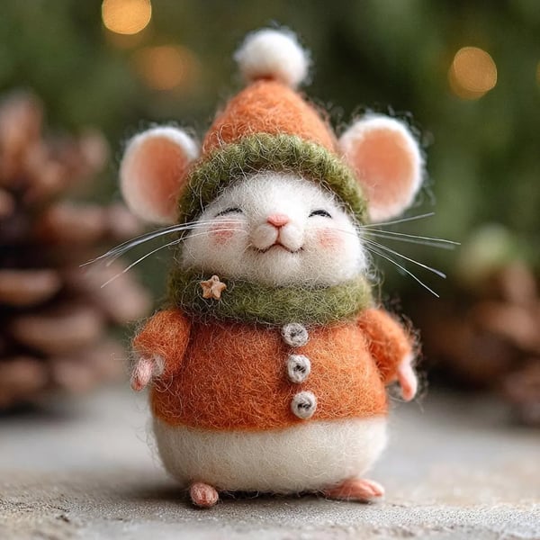 🐭🙌Eco-Friendly Handmade Felt Christmas Mouse — 🌿Adorable 3-Inch Wool Ornament for a Cozy, Green Holiday