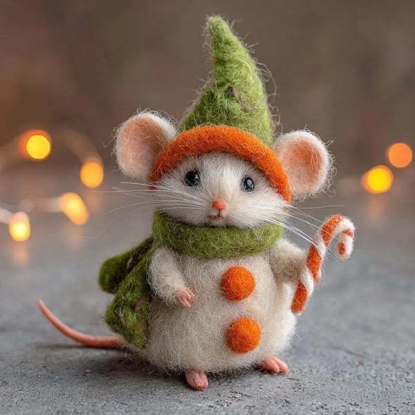 🐭🙌Eco-Friendly Handmade Felt Christmas Mouse — 🌿Adorable 3-Inch Wool Ornament for a Cozy, Green Holiday