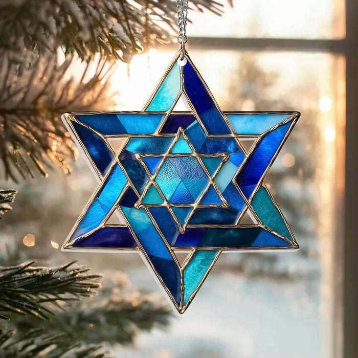 🎄Christmas Gift 50% Off--💝Handcrafted Star of David Glass Hanukkah Suncatcher