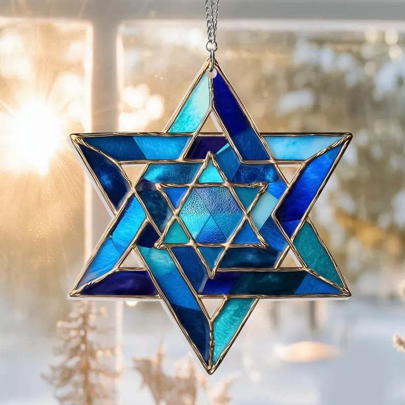 🎄Christmas Gift 50% Off--💝Handcrafted Star of David Glass Hanukkah Suncatcher