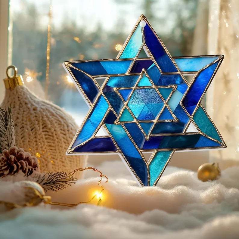 🎄Christmas Gift 50% Off--💝Handcrafted Star of David Glass Hanukkah Suncatcher