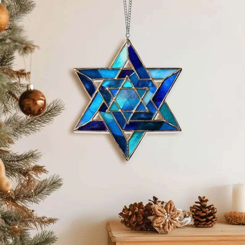 🎄Christmas Gift 50% Off--💝Handcrafted Star of David Glass Hanukkah Suncatcher
