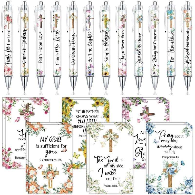 ✝️Christian Gifts Set: Motivational Pens & Bible Verse Notebooks – Inspire Your Faith Journey🌸