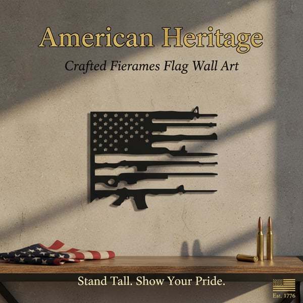 🦅Vintage American Flag & Gun Metal Wall Art